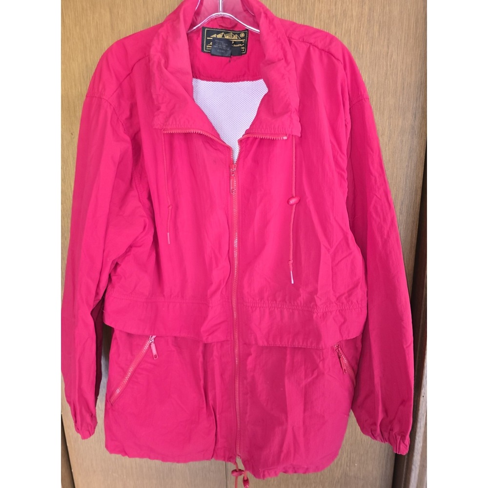 VINTAGE Eddie Bauer Jacket Mens Red 100% Nylon Windbreaker Hooded Size Xl